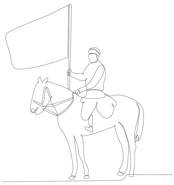 doorlopende lijntekening man op een paard