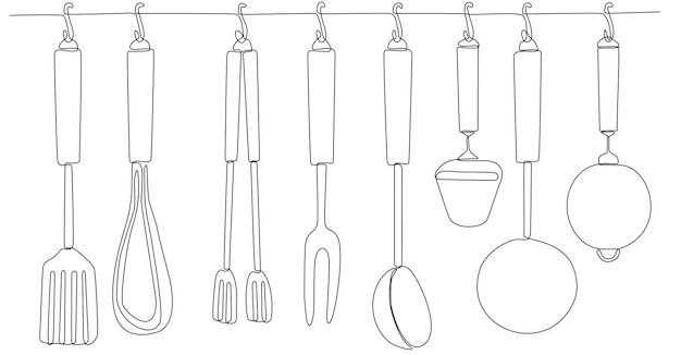 doorlopende lijntekening spatel, pan keuken logo symbool