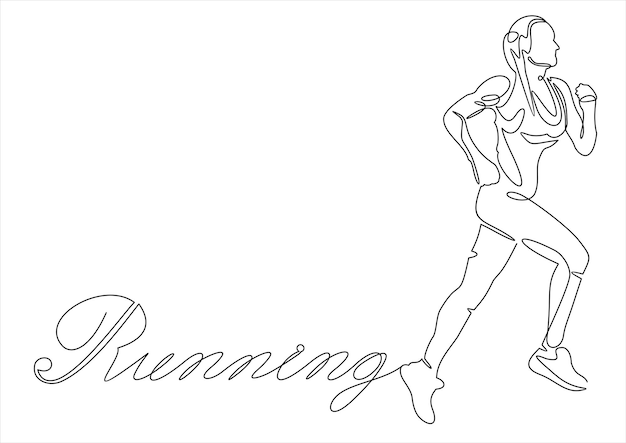 Doorlopende lijntekening. sport lopende vrouw op witte achtergrond. vector illustratie