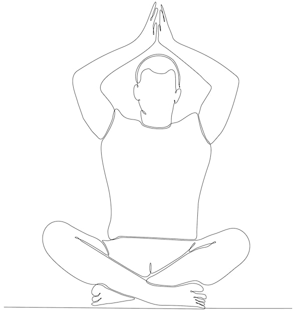 Doorlopende lijntekening. sport man die zich bezighouden met yoga op witte achtergrond. vector illustratie