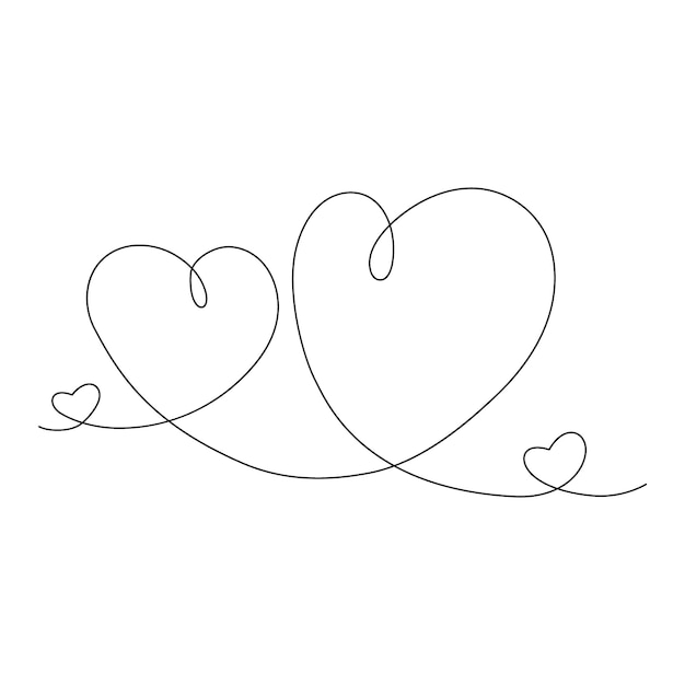Doorlopende lijntekening teken van liefde twee Hand getrokken harten Happy Valentines day Ontwerp voor kaarten