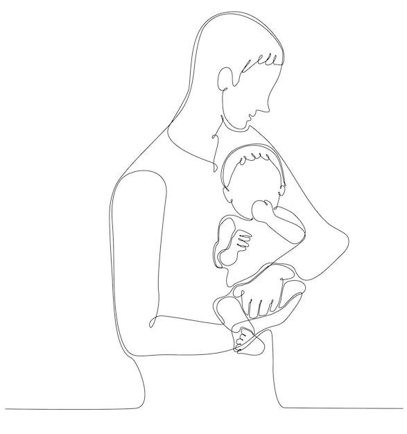 doorlopende lijntekening vader met baby