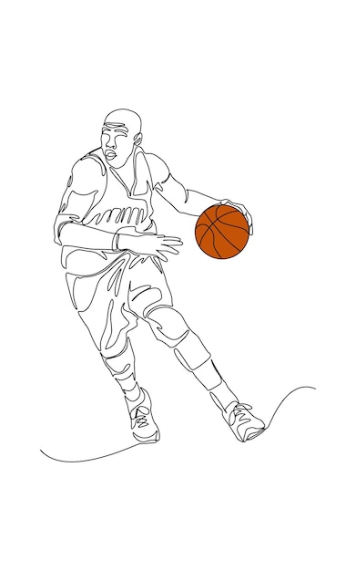 Doorlopende lijntekening van basketbalspeler vector