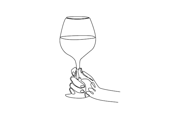 Doorlopende lijntekening van de hand met een glazen vectorillustratie