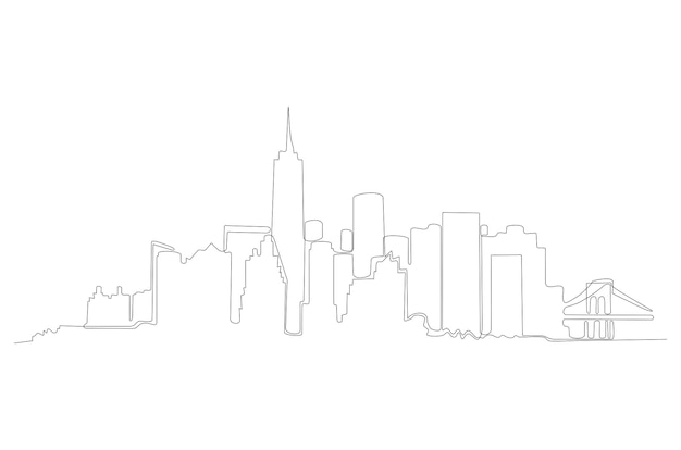 Doorlopende lijntekening van de skyline van een stad en het bouwen van vectorillustratie premium vector