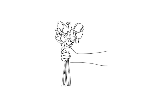 Doorlopende lijntekening van een hand met bloem vectorillustratie Premium vector