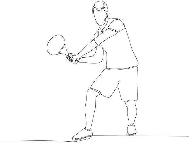 doorlopende lijntekening van een jonge man die premium badminton speelt vector