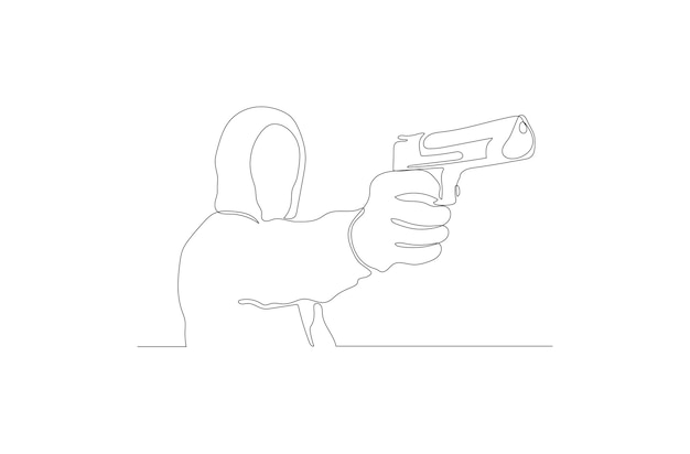 Vector doorlopende lijntekening van een man die een vectorillustratie met wapens vasthoudt premium vector