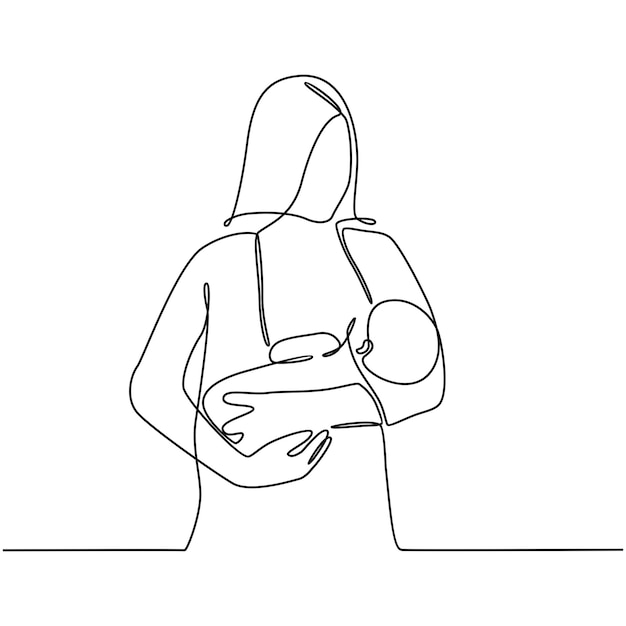 doorlopende lijntekening van een moeder die haar pasgeboren baby borstvoeding geeft vectorillustratie