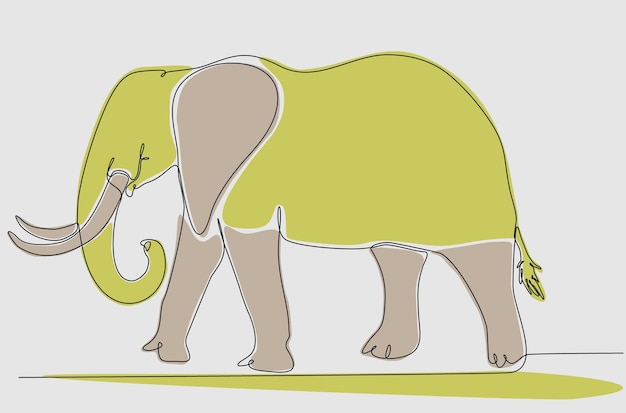 Doorlopende lijntekening van een olifant Premium Vector