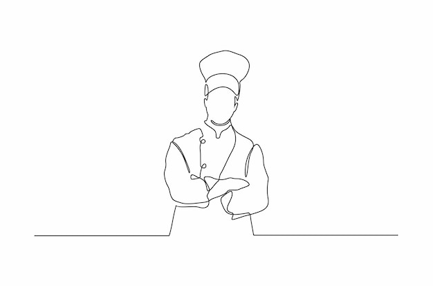 Doorlopende lijntekening van een professionele chef-kok vectorillustratie Premium vectorillustratie