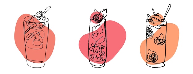 Doorlopende lijntekening van exotische cocktaildranken vector