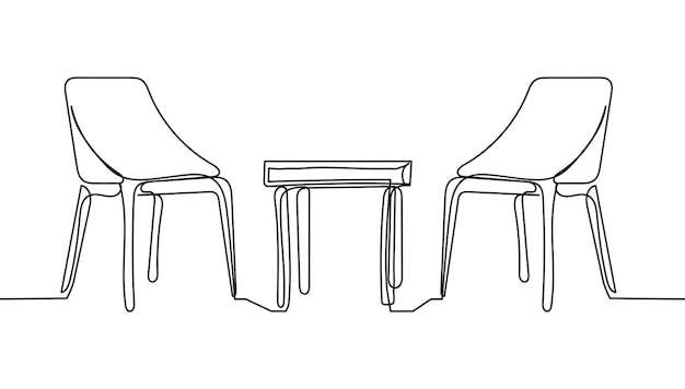 Doorlopende lijntekening van fauteuil en tafel