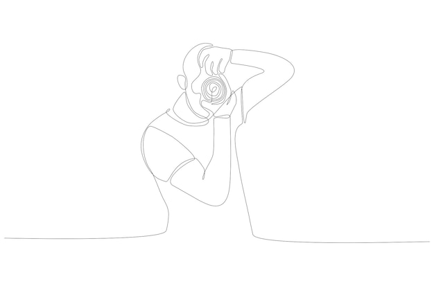 Doorlopende lijntekening van fotograaf baan portret vectorillustratie Premium Vector