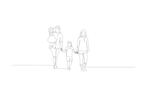 Doorlopende lijntekening van gelukkige familieprofiel vectorillustratie premium vector