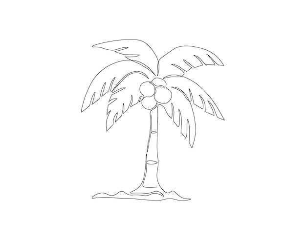 Doorlopende lijntekening van kokosnootboom Eén lijn van kokosnotenboom Kokosnoten boom Doorlopende lijnenkunst Bewerkbare schets