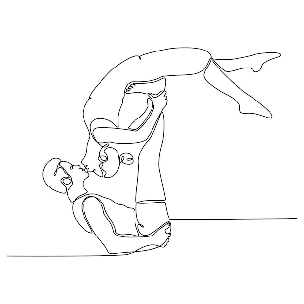 doorlopende lijntekening van mannen en vrouwen die acrobatiek doen vectorillustratie