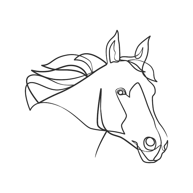 Vector doorlopende lijntekening van paardenhoofd paardenhoofd ontwerp in minimalistische stijl met één lijntekening