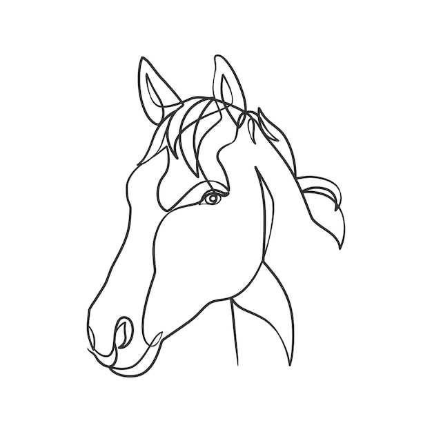 Vector doorlopende lijntekening van paardenhoofd paardenhoofd ontwerp in minimalistische stijl met één lijntekening