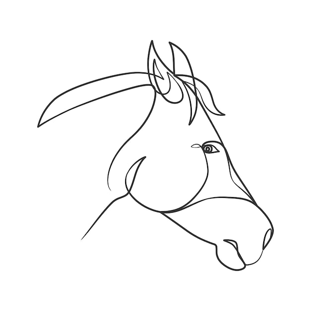 Vector doorlopende lijntekening van paardenhoofd paardenhoofd ontwerp in minimalistische stijl met één lijntekening