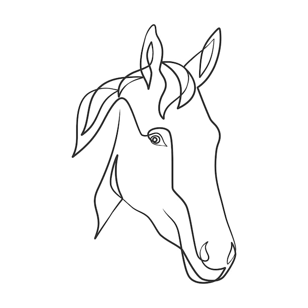 Vector doorlopende lijntekening van paardenhoofd paardenhoofd ontwerp in minimalistische stijl met één lijntekening