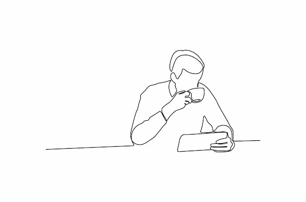 Doorlopende lijntekening van verschillende stijlen van mensen die koffie drinken vectorillustratie premium vect