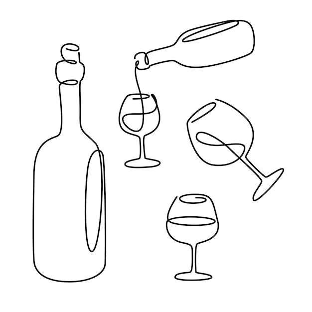 Doorlopende lijntekening wijn op witte achtergrond vector
