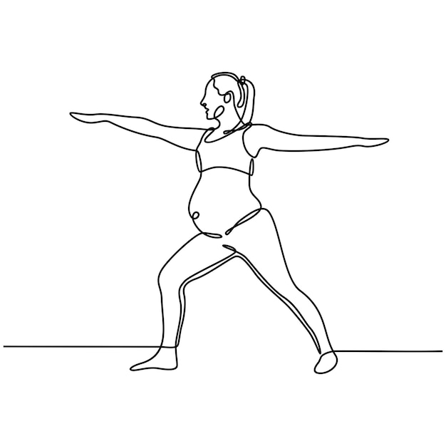 doorlopende lijntekening zwangere vrouw die zwangerschapsyoga beoefent bewegingsyoga concept vectorillust