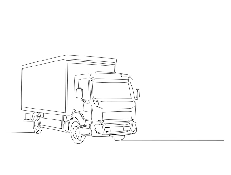 Vector doorlopende tekening met één lijn van de illustratie van de vrachtwagen