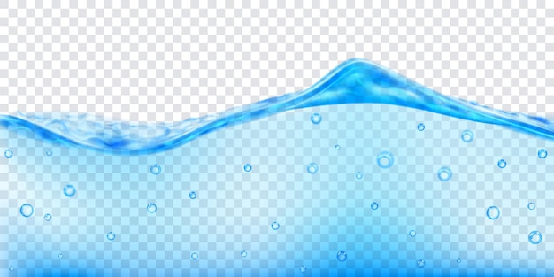 Doorschijnend watergolf in lichtblauwe kleuren met luchtbellen, geïsoleerd op transparante achtergrond. Transparantie alleen in vectorbestand