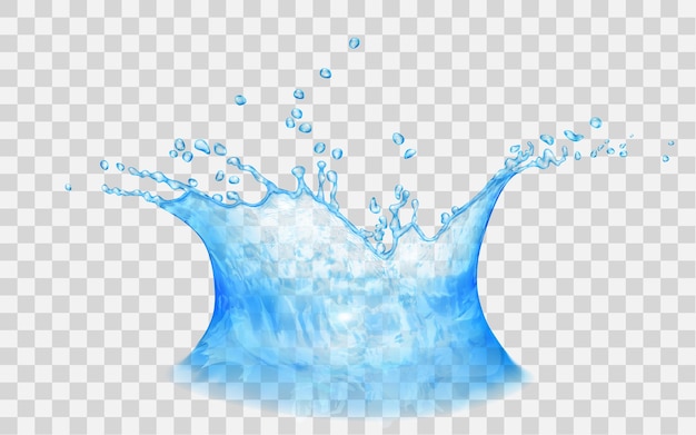 Doorschijnende waterkroon met druppels. splash in blauwe kleuren, geïsoleerd op transparante achtergrond. voor gebruik op lichte achtergronden. transparantie alleen in vectorbestand