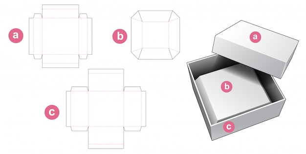 Doos met afgeschuind inzetstuk gestanst sjabloon