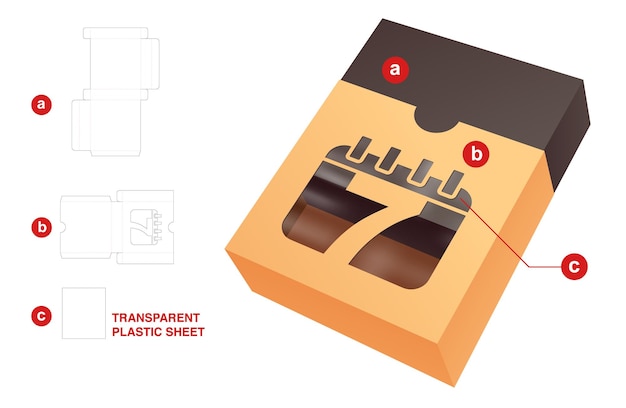 doos met gestanste sjabloon voor datumvenster en 3D-mockup