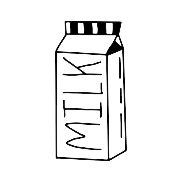 Doos met melk in de hand getrokken doodle stijl bakkerij collectie op een afgelegen witte achtergrond