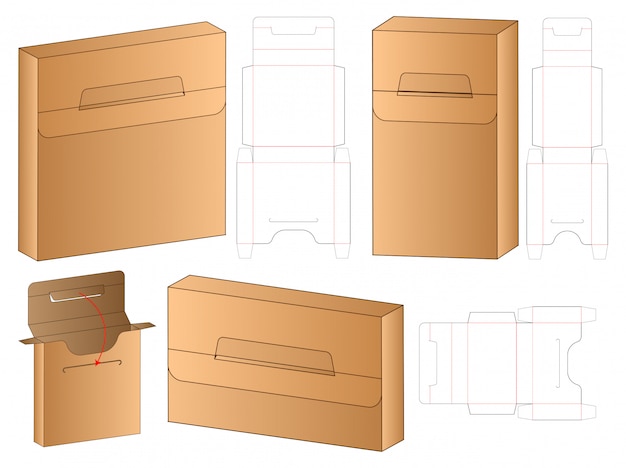 Doos verpakking gestanst sjabloonontwerp. 3d-model