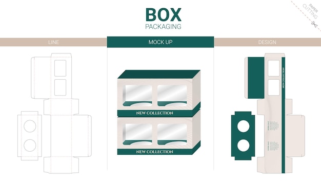 Doosverpakking en mockup gestanst sjabloon