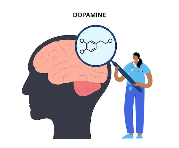 Icona o logo della formula della dopamina. illustrazione di vettore del neurotrasmettitore della monoammina e dell'ormone