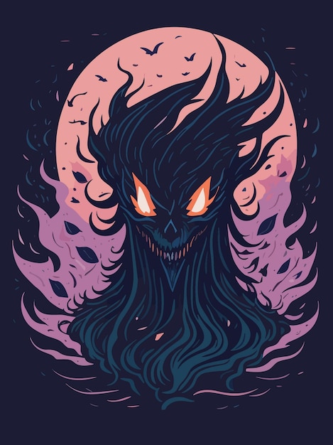 dope gothic digital artwork of creepy ghost illustration vector poster design