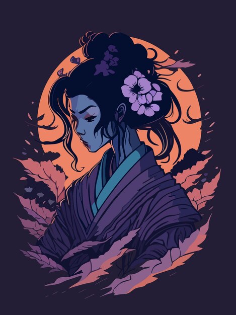 dope gothic digital artwork of a japanese geisha illustration vector poster design