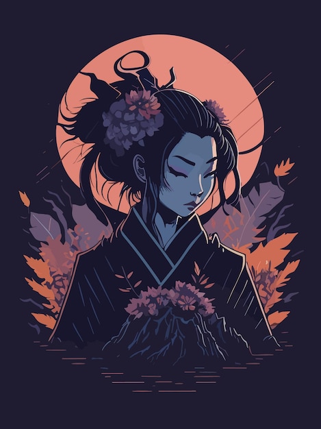 dope gothic digital artwork of a japanese geisha illustration vector poster design