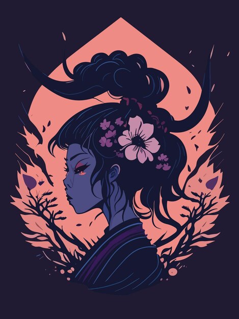 dope gothic digital artwork of a japanese geisha illustration vector poster design