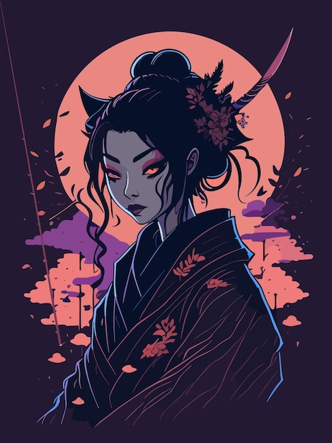 Premium Vector | Dope gothic digital artwork of a japanese geisha ...