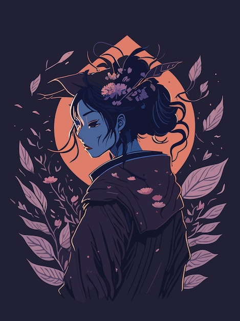 dope gothic digital artwork of a Japanese geisha illustration vector poster design