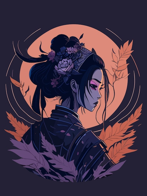 dope gothic digital artwork of a Japanese geisha illustration vector poster design