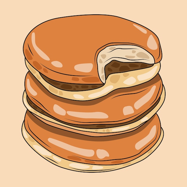 Dorayaki cartoon vector illustratie stapel van drie. Japanse pannenkoek met chocoladevulling