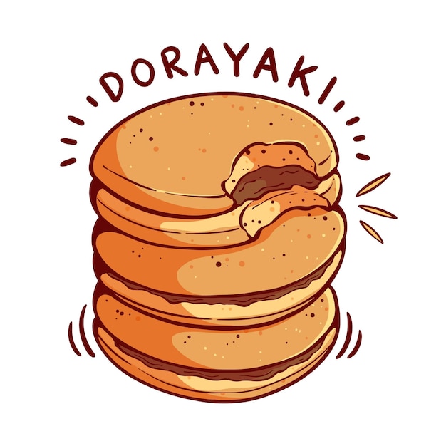 Vettore illustrazione vettoriale del pancake giapponese dorayaki. torta di cibo asiatico con stile di disegno a mano