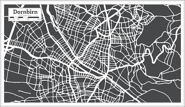 Mappa della città di dornbirn austria in stile retrò. mappa di contorno. illustrazione di vettore.