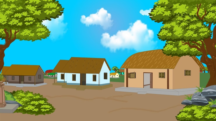 Vector dorpshuis met boom