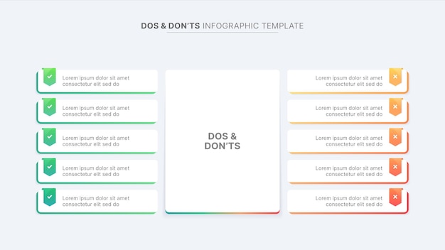 벡터 dos 및 donts pros 및 cons vs 비교 인포그래픽 디자인 템플릿
