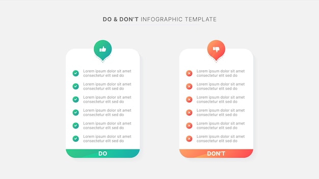 Dos e don'ts pro e cons vs versus comparison infographic design template